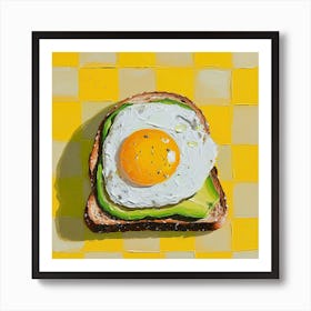 Avocado Egg On Toast Yellow Checkerboard 3 Art Print