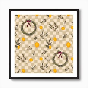 Checkered Pattern With Lemons Art Print