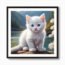 White Kitten With Blue Eyes Art Print