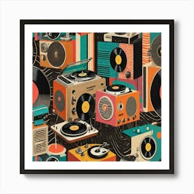 retro Records pattern Art Print