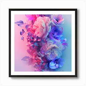 Bouquet Of Pink, Purple, Blue Pastel Flowers Art Print