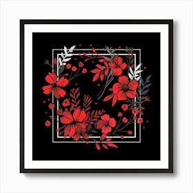 Red Flowers In A Frame 1 Art Print