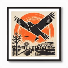 Retro Bird Lithograph Magpie 2 Art Print