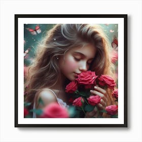 Roses And Butterflies 2 Art Print