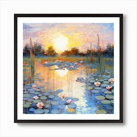 Sunset Over Water Lilies Art Print