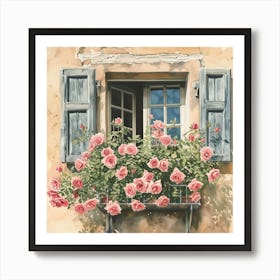 Pink Roses In The Window Art Print