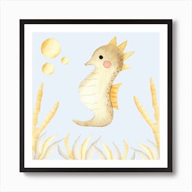 Golden Seahorse Square Art Print