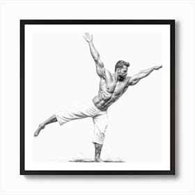 Black And White Man In Yoga Pose Drawing Art Print