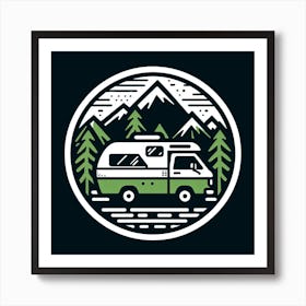 Camper Van In The Mountains Art Print