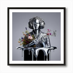 Woman Holding Flowers Art Print