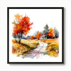 Watercolor Of Autumn Trees 4 Art Print