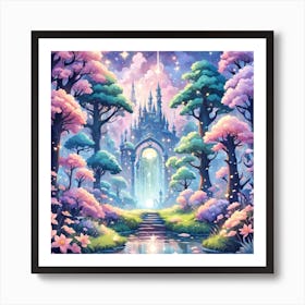 A Fantasy Forest With Twinkling Stars In Pastel Tone Square Composition 346 Art Print