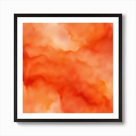 Beautiful orange red abstract background. Drawn, hand-painted aquarelle. Wet watercolor pattern. Artistic background with copy space for design. Vivid web banner. Liquid, flow, fluid effect. Art Print