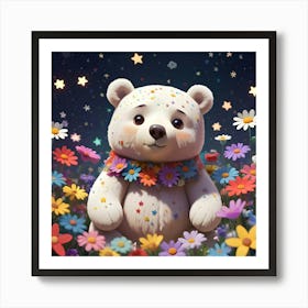 Teddy Bear With Flowers Art Print