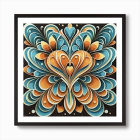 Abstract art of exotic flowers with vibrant abstract hearts in their designs, hearts, 4 Art Print