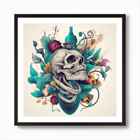 Skull With Flowers 8 Art Print