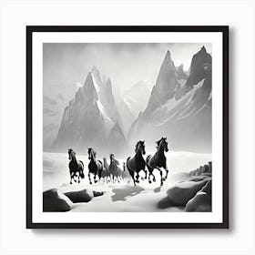 Horses In The Snow Art Print