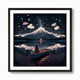 Lake Nature Mountains Scenery Landscape Water Forest Outdoors Boat Night Art Print