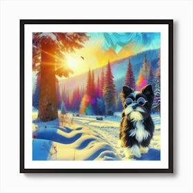 Dog In The Snow 4 Art Print