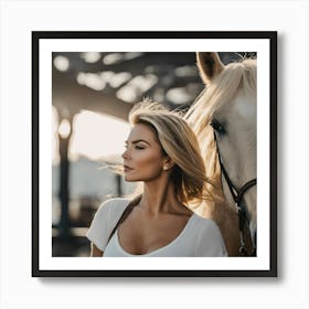 Beautiful Woman And Horse Art Print