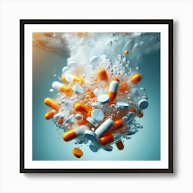 Pills Floating In Water Art Print