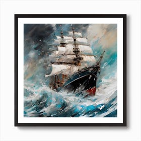 Sailing Ship In Stormy Sea 1 Art Print