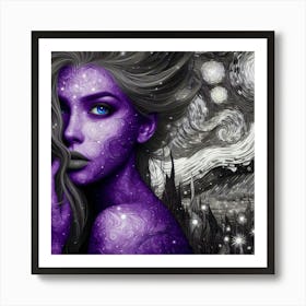 Purple Girl With Starry Sky 1 Art Print
