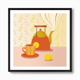 Tea Pot Cup Drawing Art Print