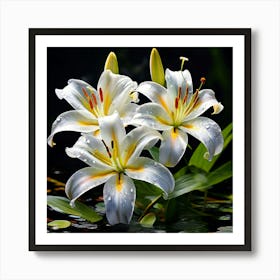 Watercolor Pond Of White Lillies Art Print