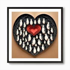 Penguins In A Heart 1 Art Print