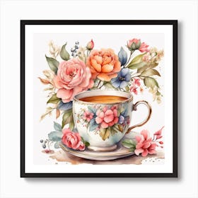 Tea Cup With Flowers Art Print