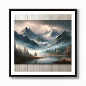 "A serene and misty mountain landscape." Wall Art3 Art Print