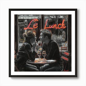 A Couple Sitting In Front Of A Restaurant In Paris France Drinking Red Wine With Black Background Art Print