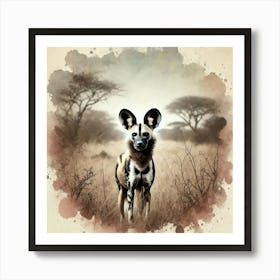 Watercolor Open Forests African Wild Dog 1 Art Print