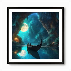 813500 Realistic Vision Bioluminescent Cave, Bridge, Boat Xl 1024 V1 0 Art Print