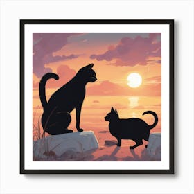 Sunset Cats Art Print