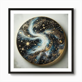 Swirling Galaxies And Constellations With Gold Leaf Accents (2) Art Print