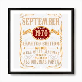 52 Years Old 52nd Birthday Decoration September 1970 Gift Art Print