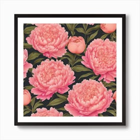 Peony with foliage Art Print