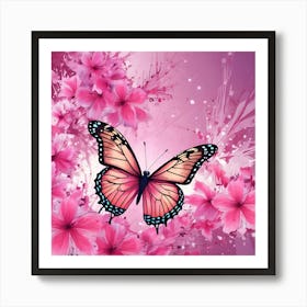 Butterfly On Pink Flowers 1 Art Print