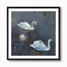 Moonlight Swans Art Print
