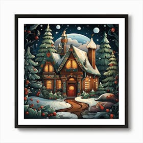 Christmas House In The Forest - Abstract Christmas 1 Art Print