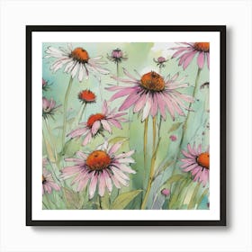 Coneflowers flower plants painting art print 1 Art Print