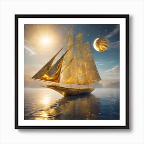 Golden Ship In The Sea Art Print