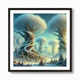 Beyond Reality: Explore AI-Powered Winter Wonderlands like Jacek Yerka. Art Print