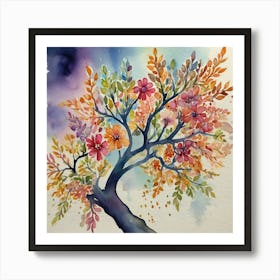 Default A Whimsical Watercolor Painting Of A Tree Branch Adorn 0 Art Print