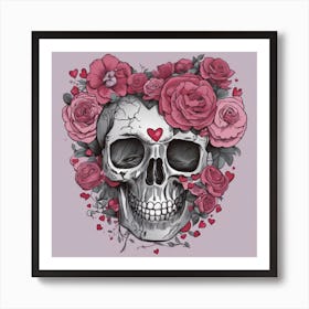 Skull With Roses 1 Art Print