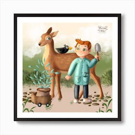 Boy And Deer Poster