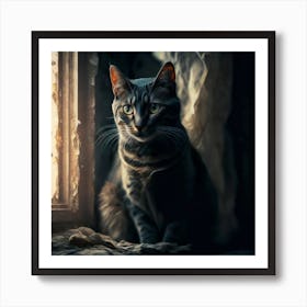 Cat Sitting By The Window Art Print