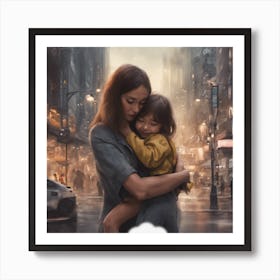 Mother And Child In The City Art Print